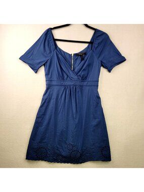 BCBG Max Azria Eyelet Mini Dress Size 0P Blue Short Sleeves Feminine Cottagecore